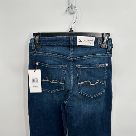 7 FOR ALL MANKIND NWT Alexa Cropped Trouser Wide Leg Raw Hem Jean // 00 - Picture 10 of 15